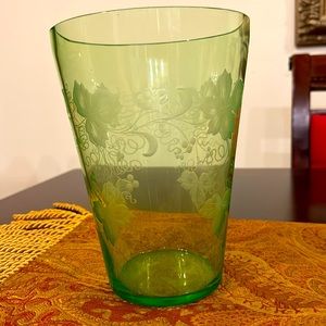 Uranium Glass Etched Vase